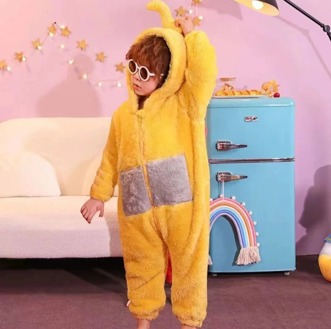 Teletubbies Inspired Adult Cosplay Pajamas – Tinky Winky / Laa-Laa / Po Soft Long Sleeve Onesie Costume (4 Colors)
