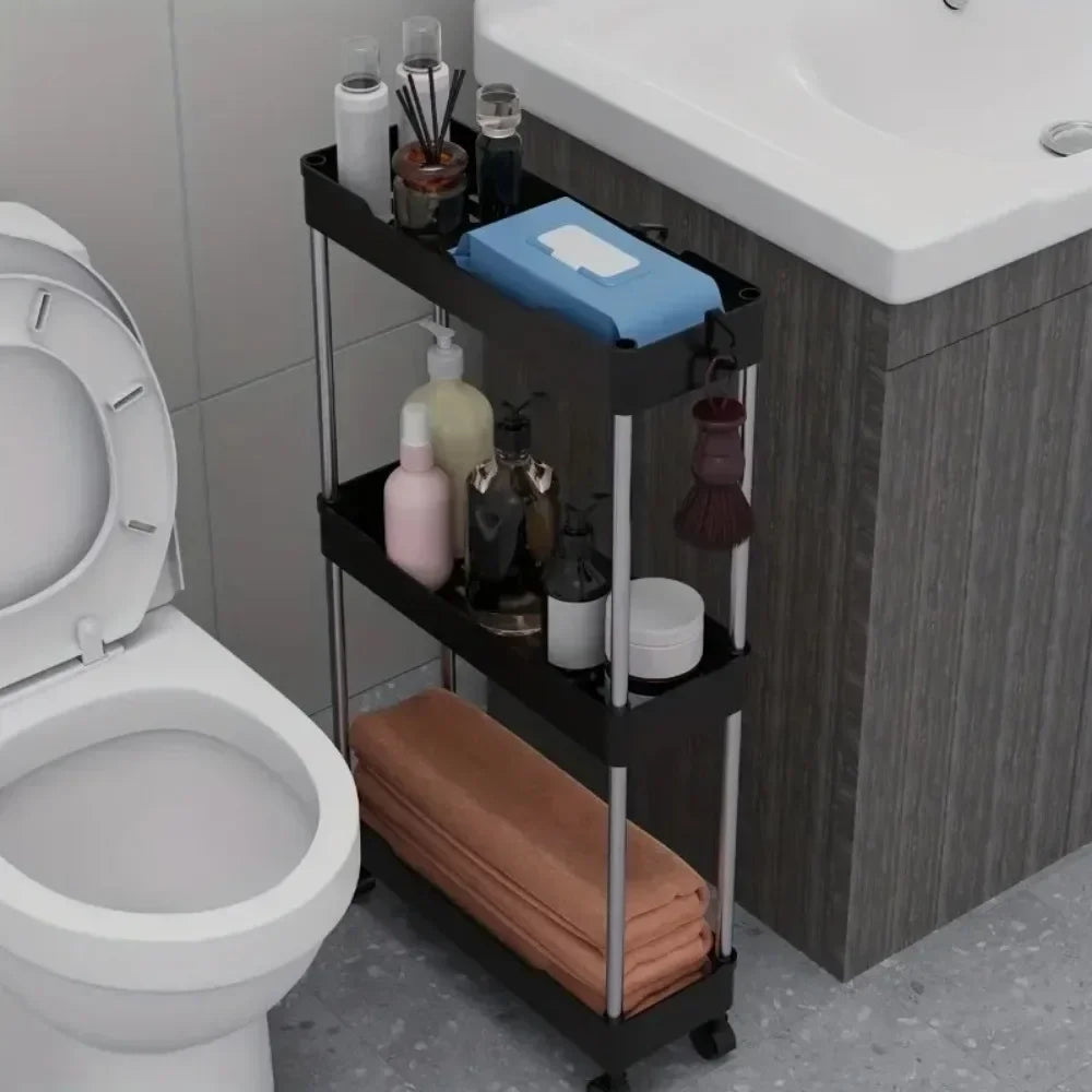Slim Rolling Storage Trolley – Multi-Layer Bathroom, Kitchen & Living Room Organizer Shelf