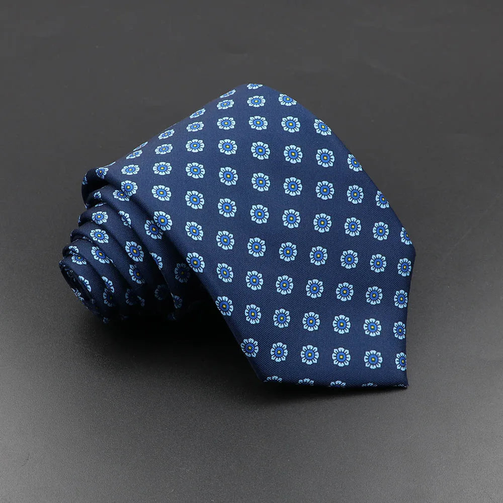 Men's 7.5cm Soft Silk Necktie – Floral & Dot Pattern Tie for Weddings, Business, Parties & Formal Wear