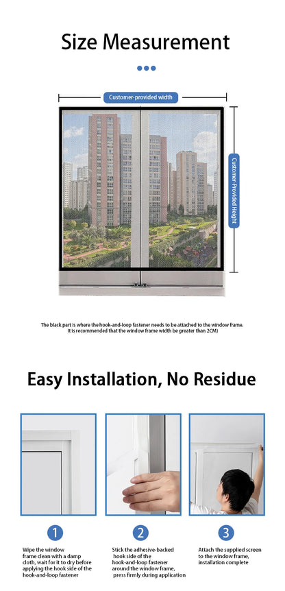 Mosquitera invisible a medida – Malla antinsectos para ventanas y puertas, sin taladros, con cierre de velcro