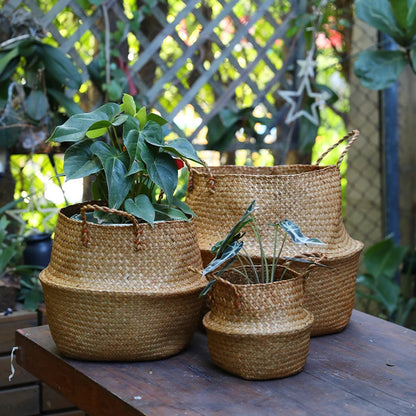 Cesta de mimbre de algas marinas Zerolife – Maceta colgante de ratán natural, cesto de ropa sucia, cesta de pícnic y cesta organizadora para el hogar Cesta Mimbre para plantas, ropa y decoración