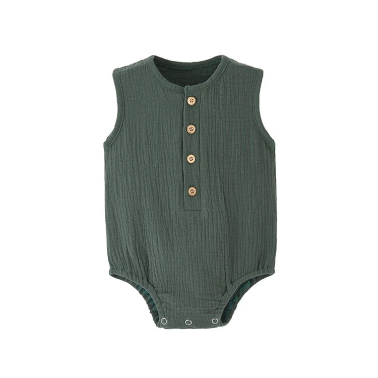 Mameluco de verano 100% algodón y lino para recién nacidos – Bodysuit sin mangas suave y transpirable para bebés y niñas