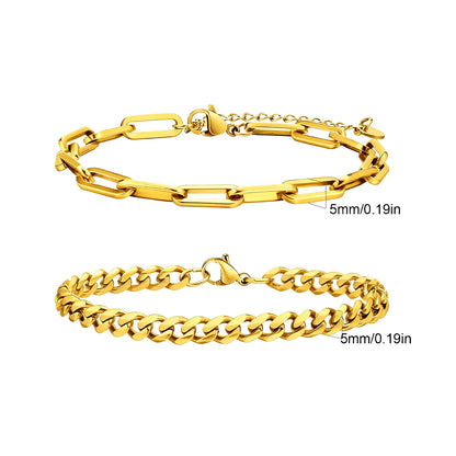 2-Piece Men's Chain Bracelet Set – Stainless Steel Twist Rope & Cuban Link Wristbands in Silver, Gold & Black | Fashion Jewelry Gift