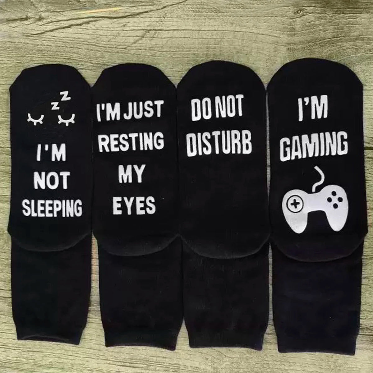 Men’s Funny Harajuku Crew Socks – Creative Word Print Cotton Hip Hop Streetwear Socks with Silicon Anti-Slip Grip, Unisex
