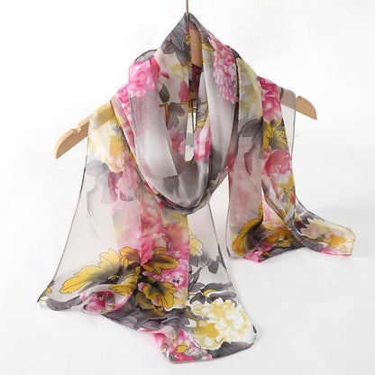 Women's Printed Chiffon Scarf Shawl – Lightweight Silk-Feel Long Wrap for Beach, Travel & Outdoor Wear, Fashion Headband Accessory