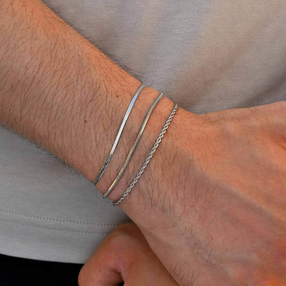 3-Piece Silver Twist Chain Bracelet Set – Never Fade Thin Chain Wristband for Men | Punk Fashion Jewelry Gift for Husband, Father & Son