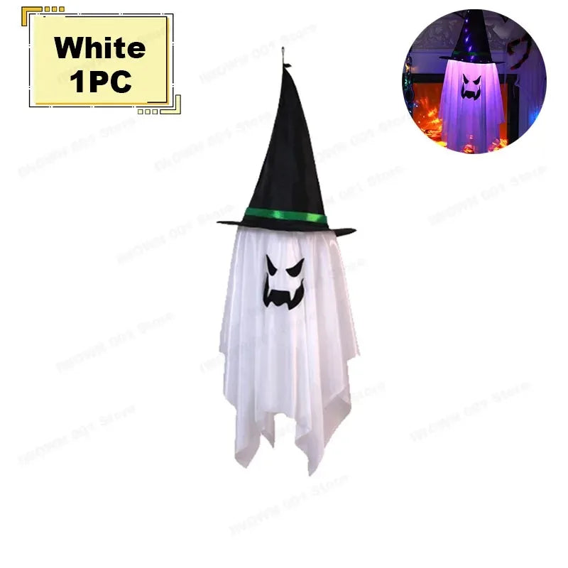 LED Flying Witch Hat Halloween Decorations – Hanging Ghost Lights & Glowing Wizard Lamp for Bar, Party, Dress-Up & Spooky Decor