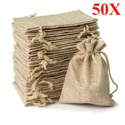 50 SACS CADEAUX en toile de jute avec cordon de serrage – Sacs à dragées en jute pour mariages, bonbons, bijoux et emballages DIY