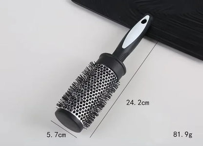 Round Hair Styling Brush – Nylon Bristle Comb with Thermal Aluminum Barrel for Curling, Blow-Drying & Volume, Professional Hairdressing Tool
