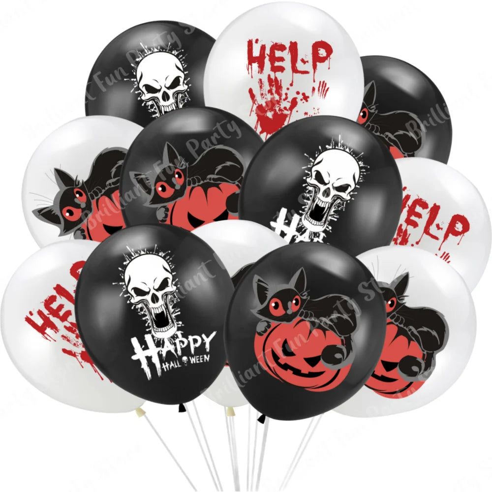 12-Inch Halloween Latex Balloons – Black, Orange, White & Pink Balloons for Halloween Parties, Holiday Events, Party Favors & Decorations