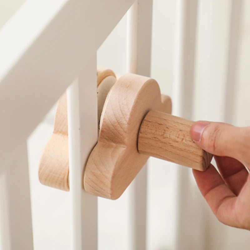 Baby Wooden Bed Bell Bracket – Newborn Crib Mobile Stand for 0-12 Months, Wooden Hanging Toy Holder with Crochet Bed Bell Rattle, Infant Nursery Decoration & Sensory Baby Toy Accessory