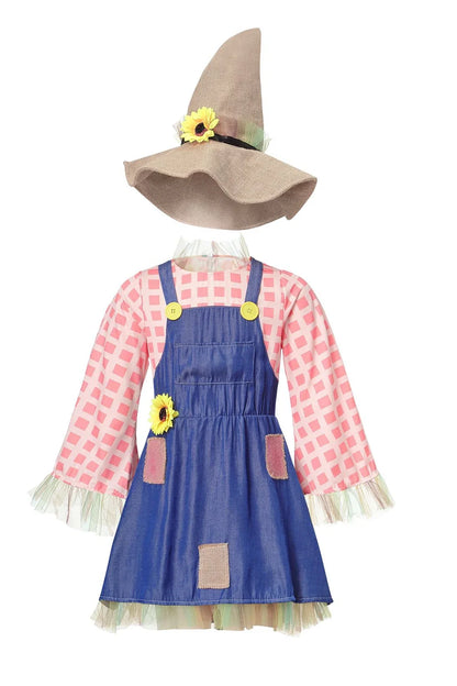 Parent-Child Pioneer Girl Cosplay Costume – Colonial Floral Village Dress with Hat for Kids Halloween, Carnival & Dress-Up Role Play