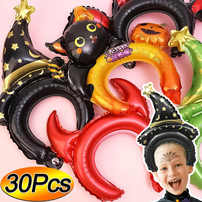 5-30PCS Halloween Balloon Headbands Cartoon Bat Pumpkin Tiara Hats, Inflatable Balloon Toys for Kids, Halloween Birthday Party Decorations, Photo Booth Props and Party Favors