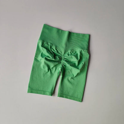 Pantalones cortos de yoga de cintura alta para mujer – Pantalones cortos deportivos fruncidos para realce de glúteos, para correr, gimnasio, fitness y control de abdomen