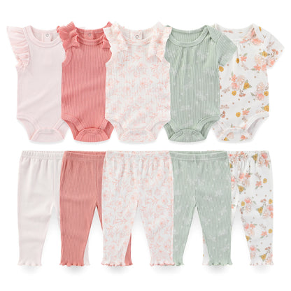 Kiddiezoom 10PCS Baby Clothing Set – Unisex Newborn Bodysuits & Pants, Soft Four-Season Infant Outfit for Baby Boys & Girls