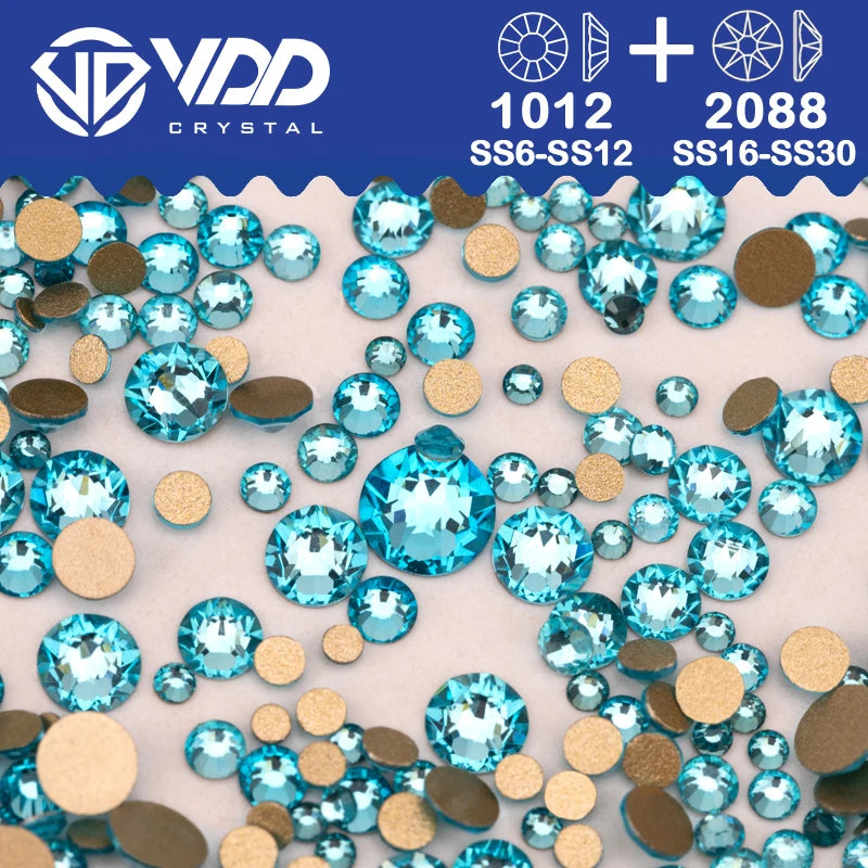 VDD Piedras Preciosas de Cristal Doradas de Fondo Plano – 2088 Cristales de Strass para Arte de Uñas, Manualidades y Decoraciones DIY