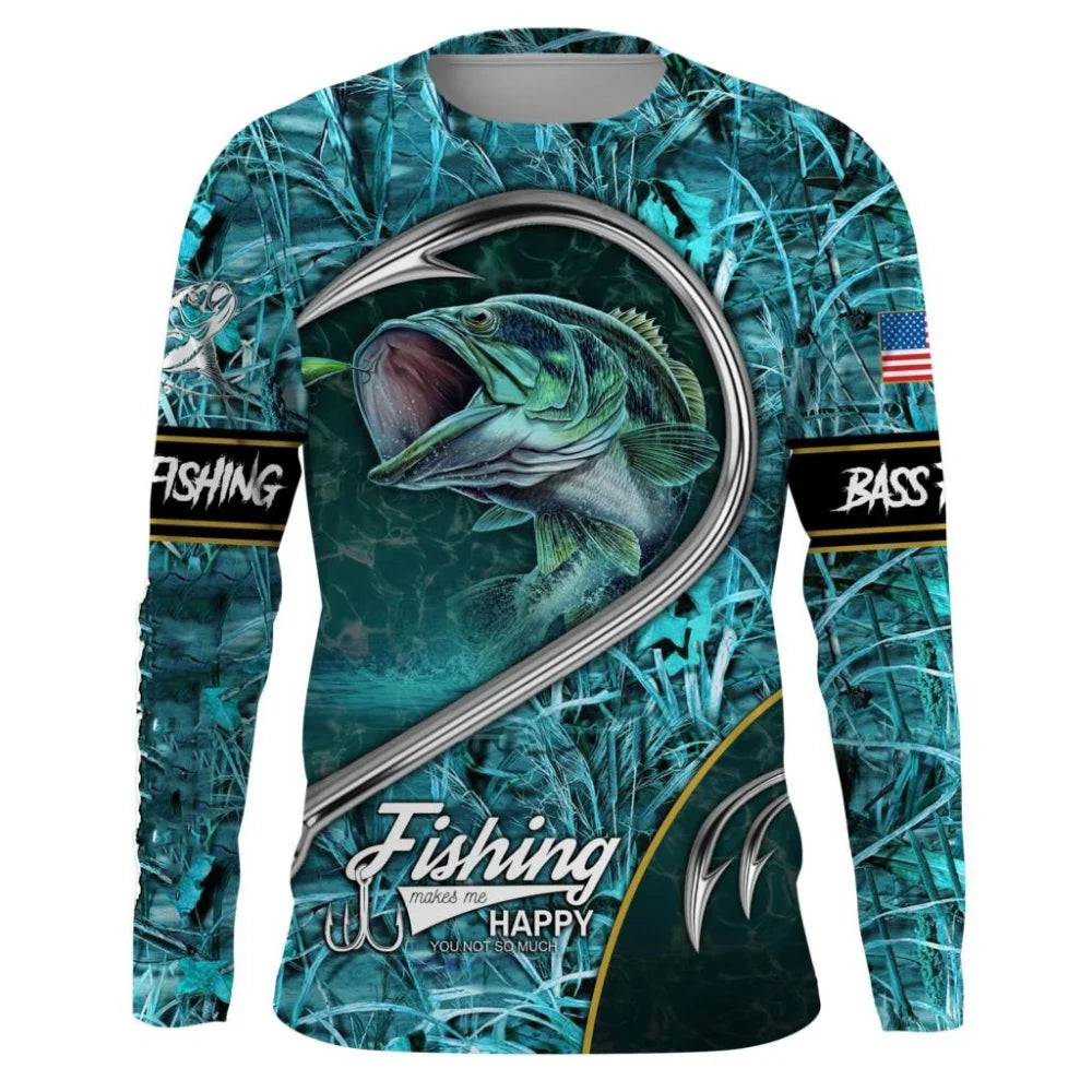 Men's Long Sleeve Fishing Shirt – Casual Crew Neck Outdoor Performance T-Shirt for Fishing, Hiking & Everyday Wear