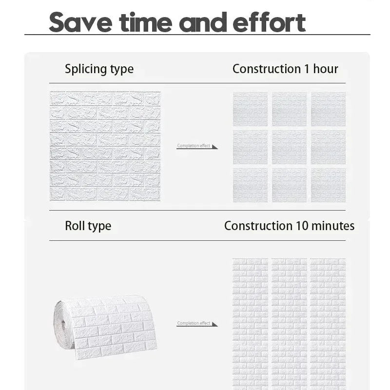 Papel tapiz de ladrillo de espuma 3D autoadhesivo – Paneles de pared impermeables despegables y pegables (70 × 1000 cm)