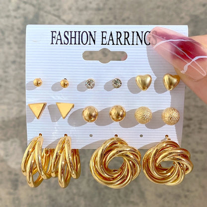 Boucles d'oreilles créoles dorées grand cercle pour femmes, ensemble bohème vintage, perle, cœur, zircon, clous, bijoux cadeau