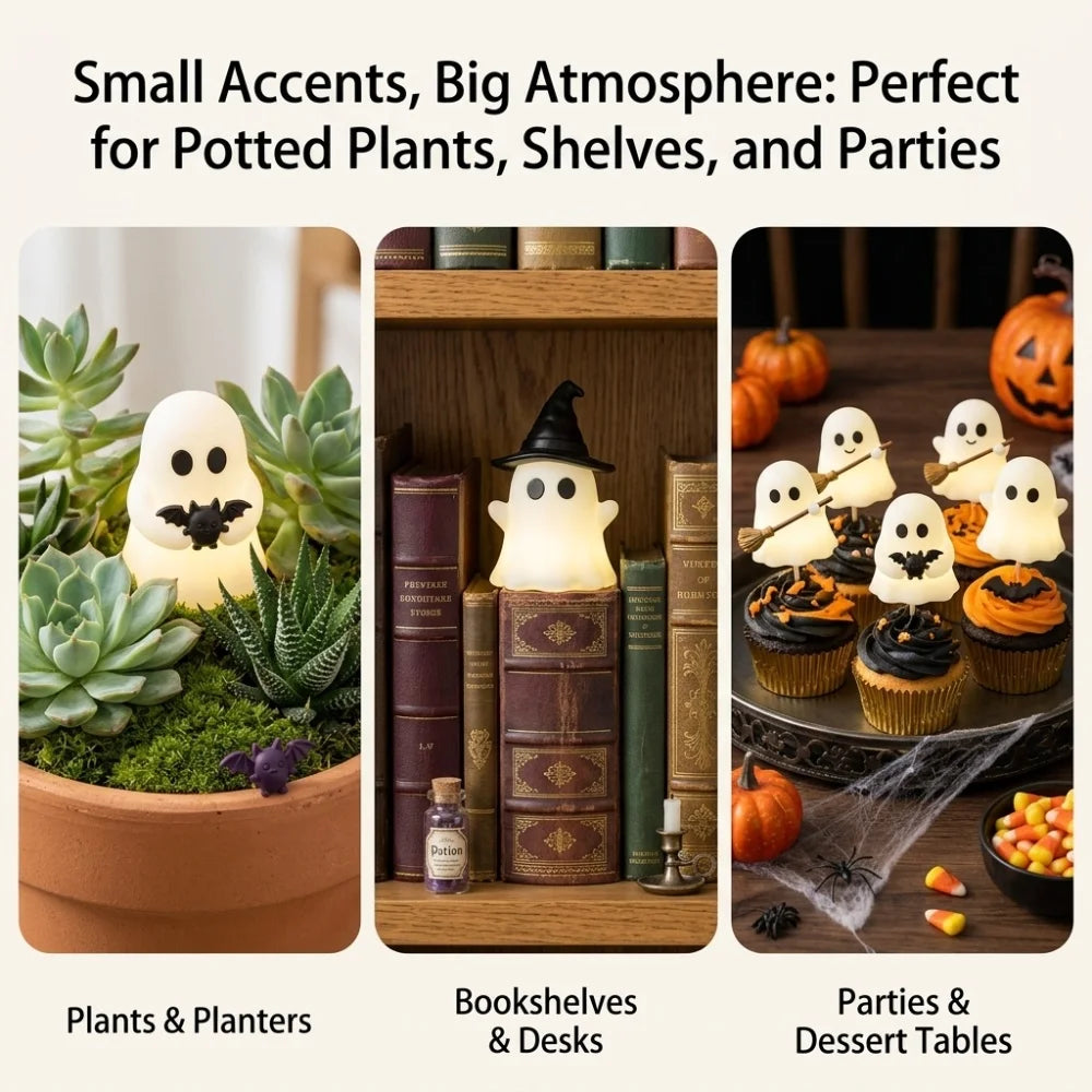 Halloween Luminous Mini Ghost Statue – Cute Glow-in-the-Dark Spooky Ornament for Table Decor, Baking Toppers, Handmade Crafts & Holiday Decorations