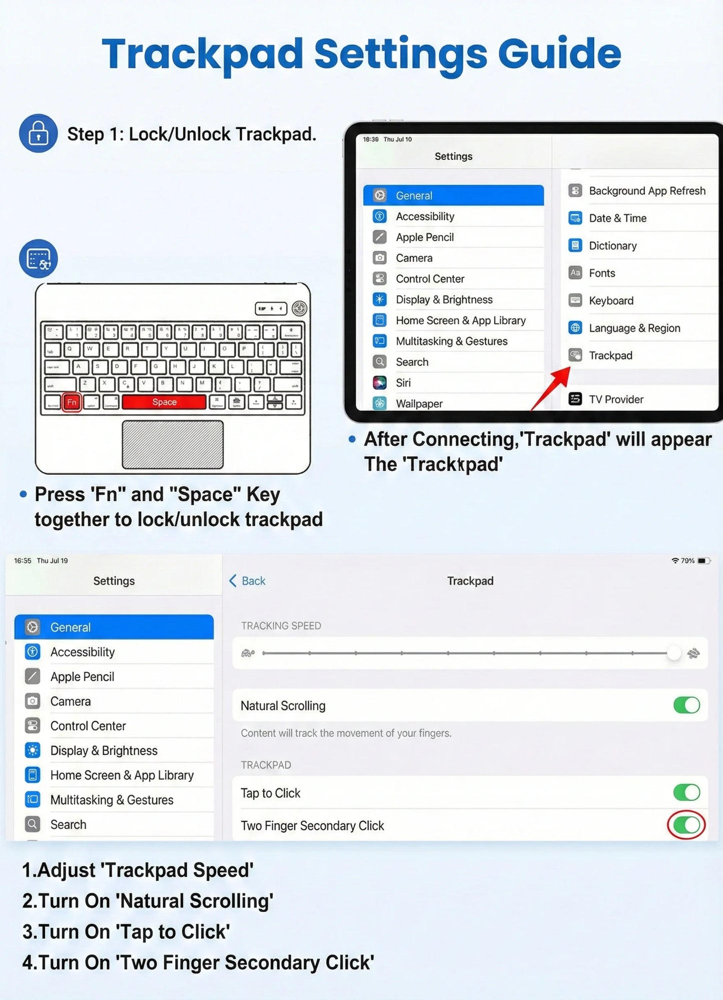 Funda Magic Keyboard para iPad 10.2 (9.ª/8.ª/7.ª generación), iPad Air 3 y iPad Pro 10.5 – Cubierta folio magnética con teclado retroiluminado y soporte flotante