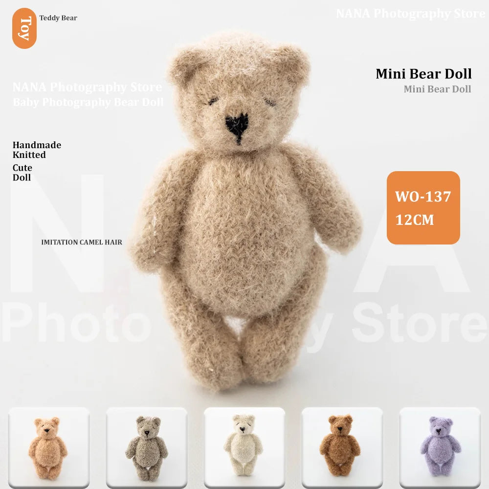 Accessoire Photo Ours en Peluche Tricoté Fait Main – Adorable Poupée Animal en Mohair au Crochet pour Séances Photo de Nouveaux-Nés & Stylisme Studio