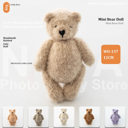Accessoire Photo Ours en Peluche Tricoté Fait Main – Adorable Poupée Animal en Mohair au Crochet pour Séances Photo de Nouveaux-Nés & Stylisme Studio