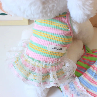 Vestido de verano para cachorros lindos para perros y gatos pequeños – Ropa de encaje a rayas para mascotas, camiseta y falda para perras Chihuahua, Yorkie, Bichon