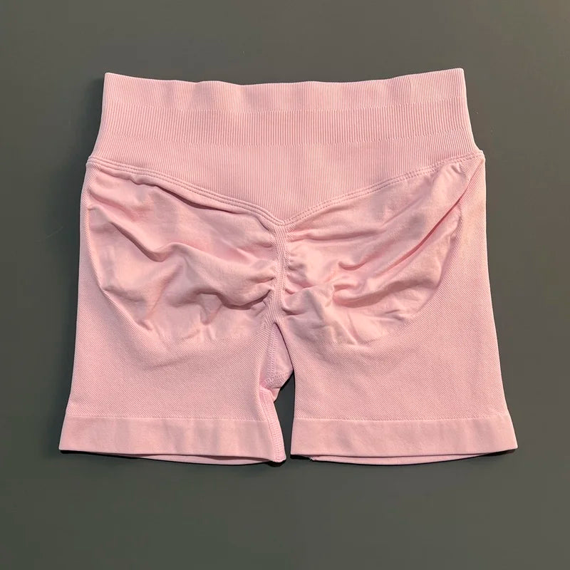 HISTELLO Pantalones cortos de yoga sin costuras de 4.5" para mujer – Pantalones cortos deportivos de talle bajo con efecto fruncido para gimnasio, fitness, correr y ropa deportiva