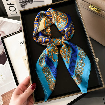 70x70CM Foulard en soie imprimé pour femme – Châle Pashmina carré tendance, tour de cou de luxe, bandeau et bandana décoratif