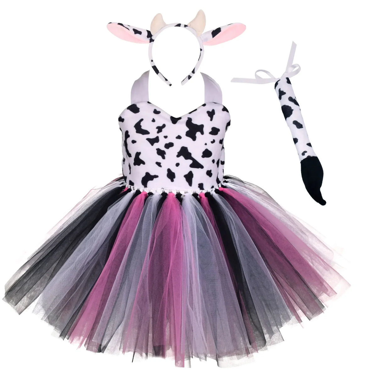 Baby Girls Animal Tutu Dress – Forest Theme Giraffe, Cow, Tiger, Leopard & Zebra Print Costume for Halloween & Birthday Parties