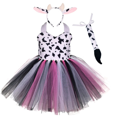 Baby Girls Animal Tutu Dress – Forest Theme Giraffe, Cow, Tiger, Leopard & Zebra Print Costume for Halloween & Birthday Parties