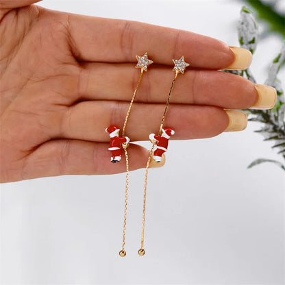 Asymmetric Snowflake & Snowman Christmas Drop Earrings for Women – Moving Santa Long Tassel Dangle Party Jewelry & Holiday Gift