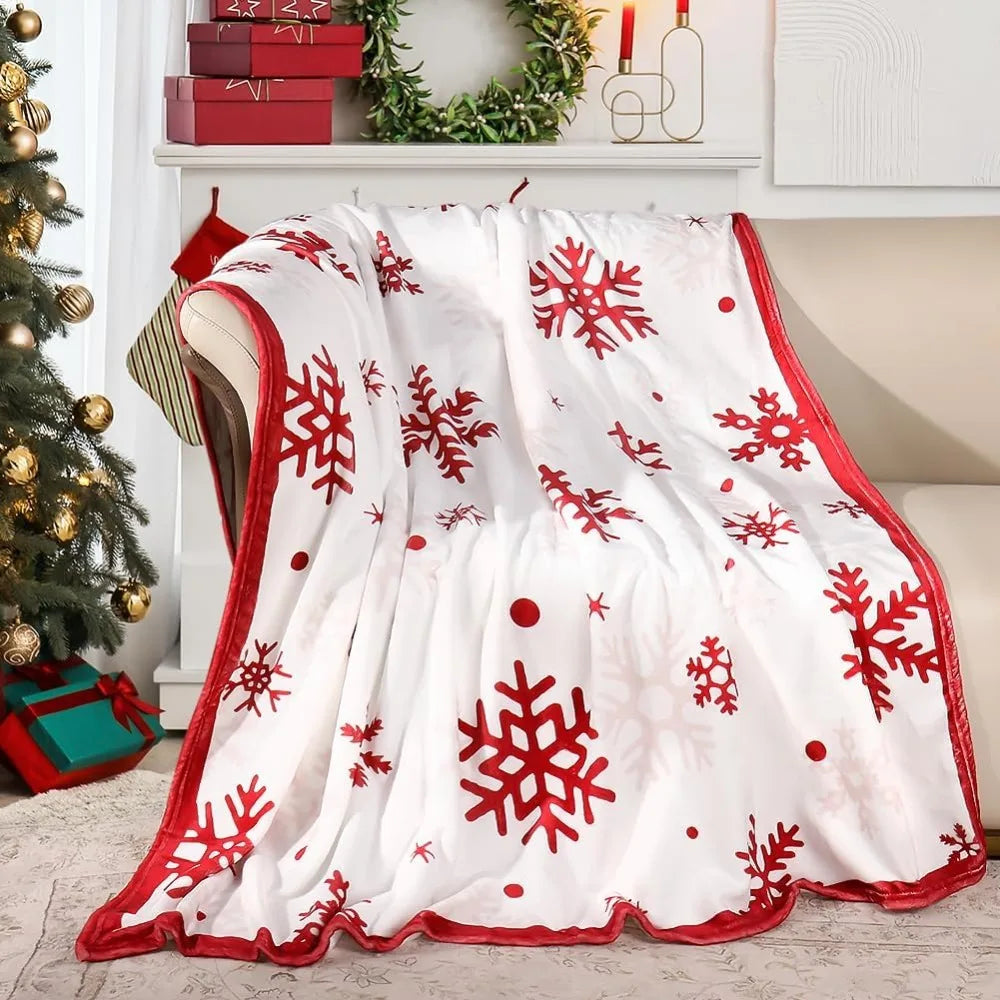Soft Plush Christmas Blanket – Cute Santa Claus, Pink Christmas Tree & Snowflake Warm Throw Blanket for Couch & Holiday Home Decor