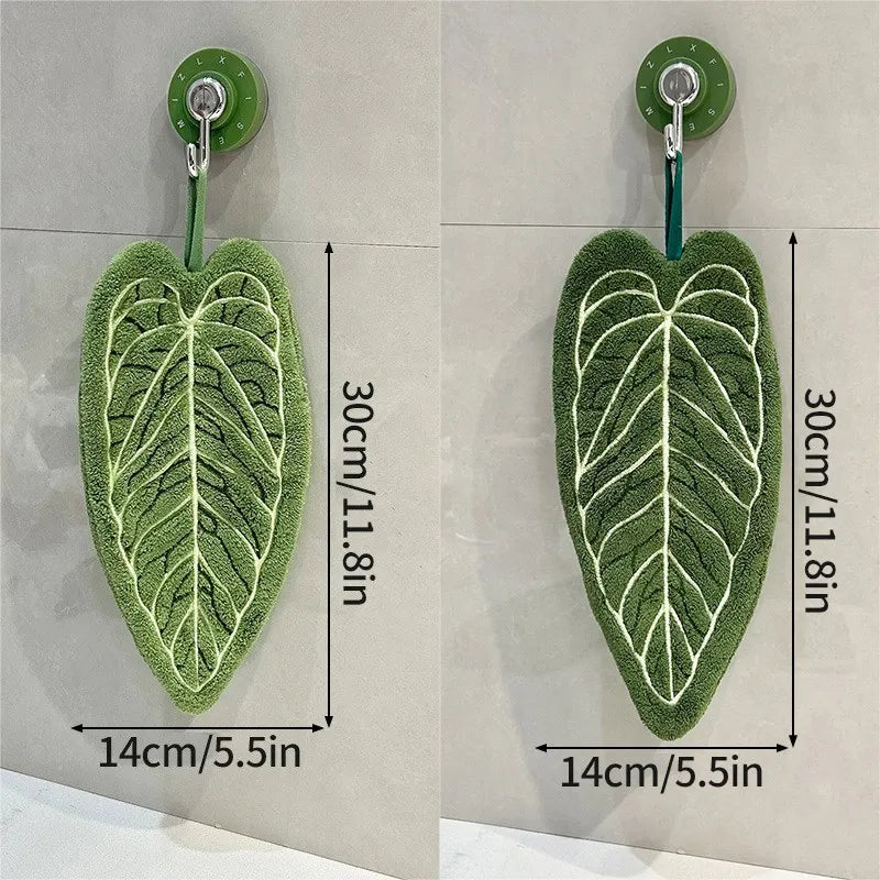 Essuie-mains Feuille – Serviette suspendue douce et absorbante pour la salle de bain et la cuisine, Gant de toilette décoratif, Serviette mouchoir à séchage rapide, Accessoire de nettoyage pour la maison