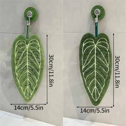 Essuie-mains Feuille – Serviette suspendue douce et absorbante pour la salle de bain et la cuisine, Gant de toilette décoratif, Serviette mouchoir à séchage rapide, Accessoire de nettoyage pour la maison