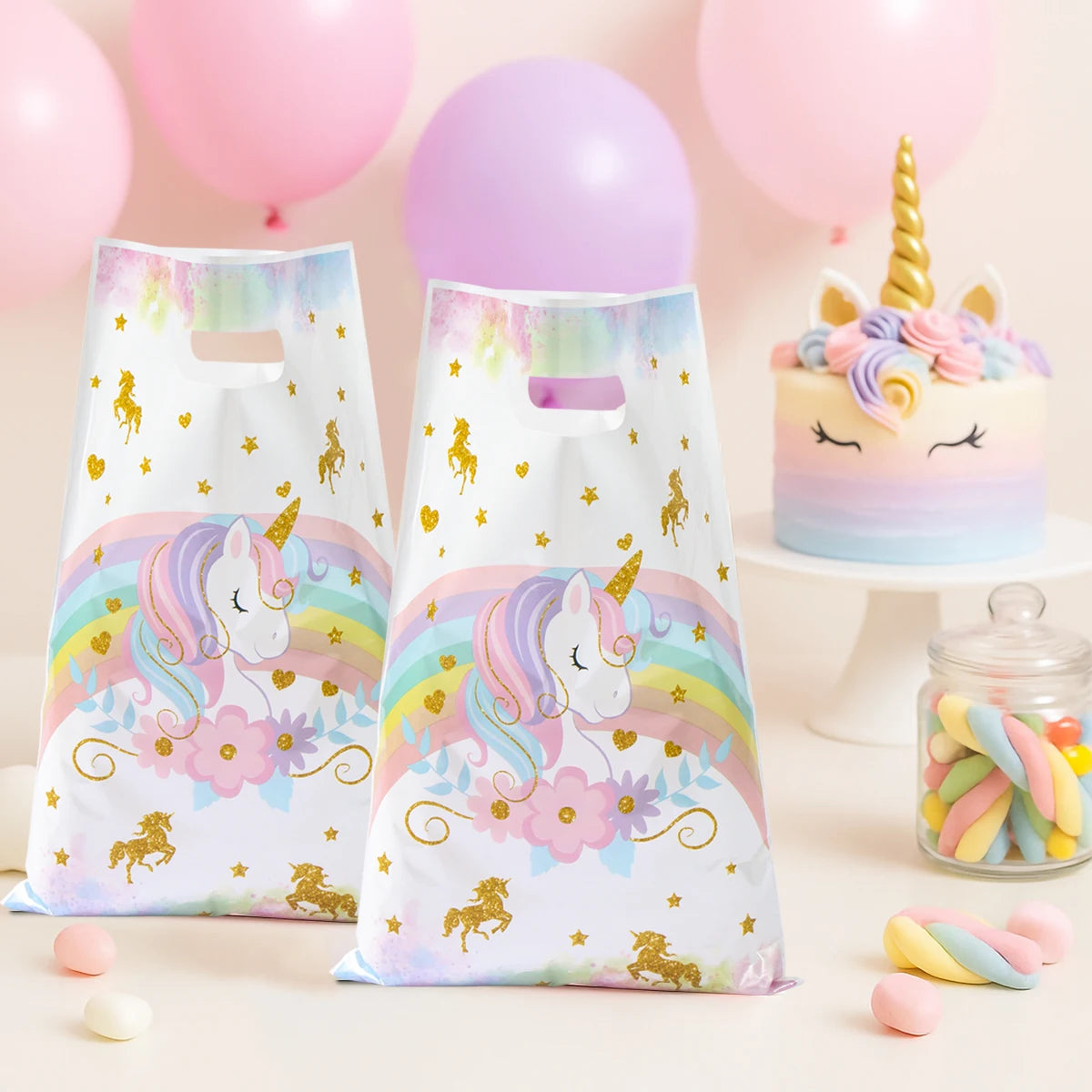 10/25/50 unidades Bolsas de Regalo de Unicornio para Dulces – Lindas Bolsas de Mano para Recuerdos de Fiesta, Decoraciones de Cumpleaños, Baby Showers, Regalos para Niños y Artículos de Celebración