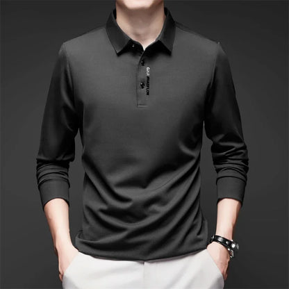 Polo à manches longues pour homme – Haut décontracté de couleur unie, respirant, confortable et tendance pour le quotidien