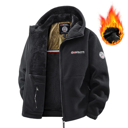 Men’s Graphene Warm Fleece Hooded Jacket – Thick-Lined Winter Coat, Casual Cardigan Outerwear for Hiking, Sports & Outdoor Activities