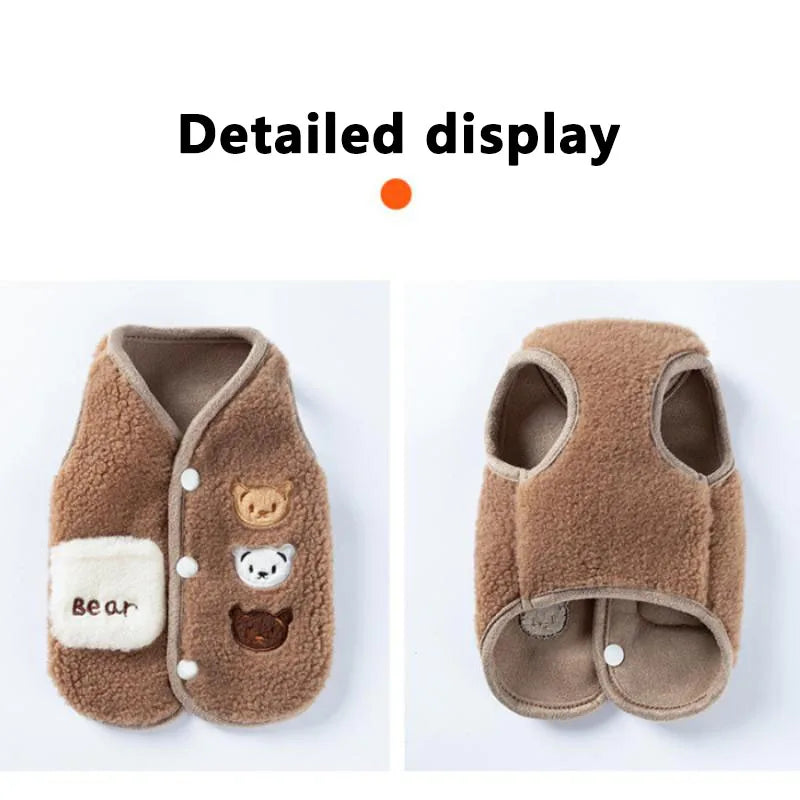Autumn & Winter Pet Jacket – Cute Fleece Vest for Small Dogs, Puppies & Cats, Warm Cozy Animal-Themed Outdoor Clothing