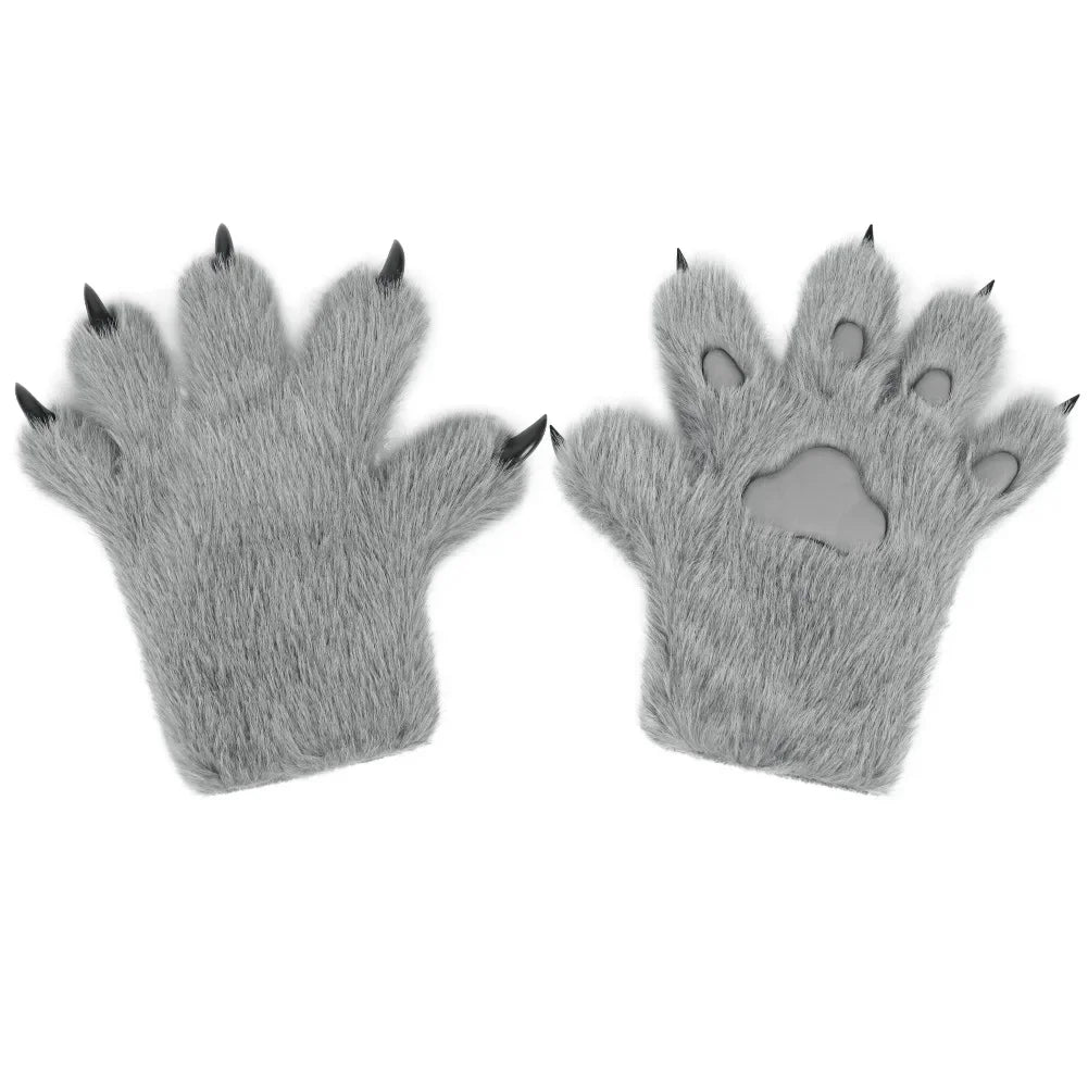 Furry Animal Paw Gloves for Teens & Adults – Plush Cat Paw Mittens for Anime Cosplay, Halloween, Lolita Fashion & Costume Accessories
