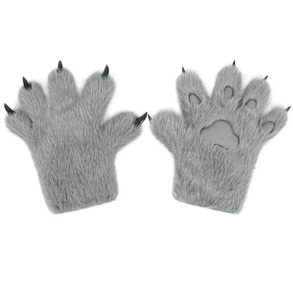 Furry Animal Paw Gloves for Teens & Adults – Plush Cat Paw Mittens for Anime Cosplay, Halloween, Lolita Fashion & Costume Accessories