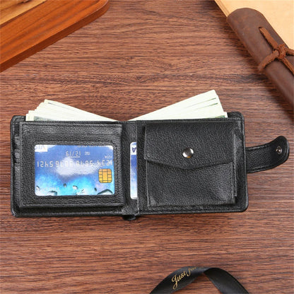 Billetera de cuero de gran capacidad para hombre con ventana para identificación, ranuras para tarjetas y monedero.