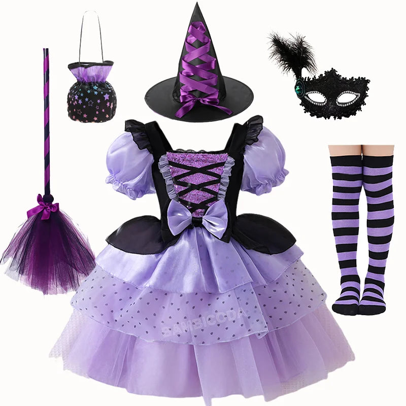 2026 Gothic Lolita Witch Costume Dress – Japanese-Inspired Ruffle Bow Princess Dress for Halloween, Christmas & Parties