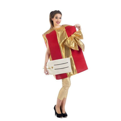 Adult Christmas Present Box Costume with Bow Decoration, Sleeveless Gift Box Cosplay Outfit for Christmas Parties, Holiday Events, Costume Parties and Festive Celebrations
