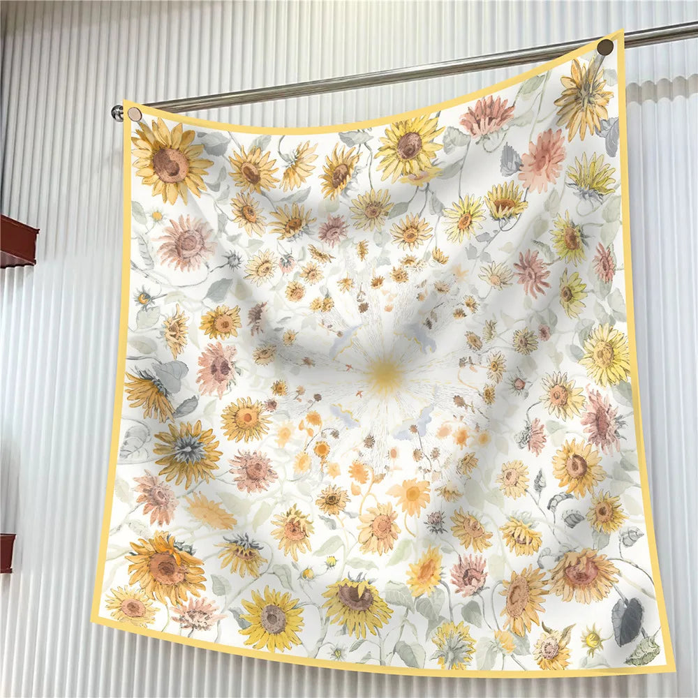 Foulard carré en soie 90 cm pour femme, motif floral, sergé de luxe, bandana, châle, hijab, cache-col, écharpe de tête