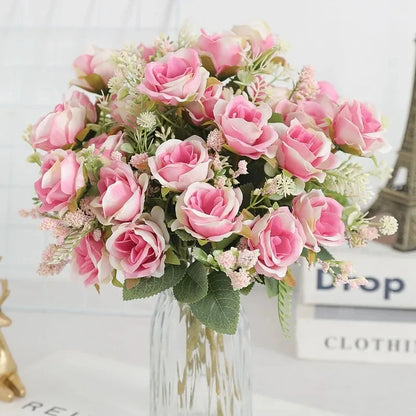 Ramo de Rosas Peonías Blancas Artificiales de 30cm – Flores Falsas de Seda con 5 Flores Grandes y 4 Capullos para Ramos de Novia, Decoración del Hogar y Arreglos Florales