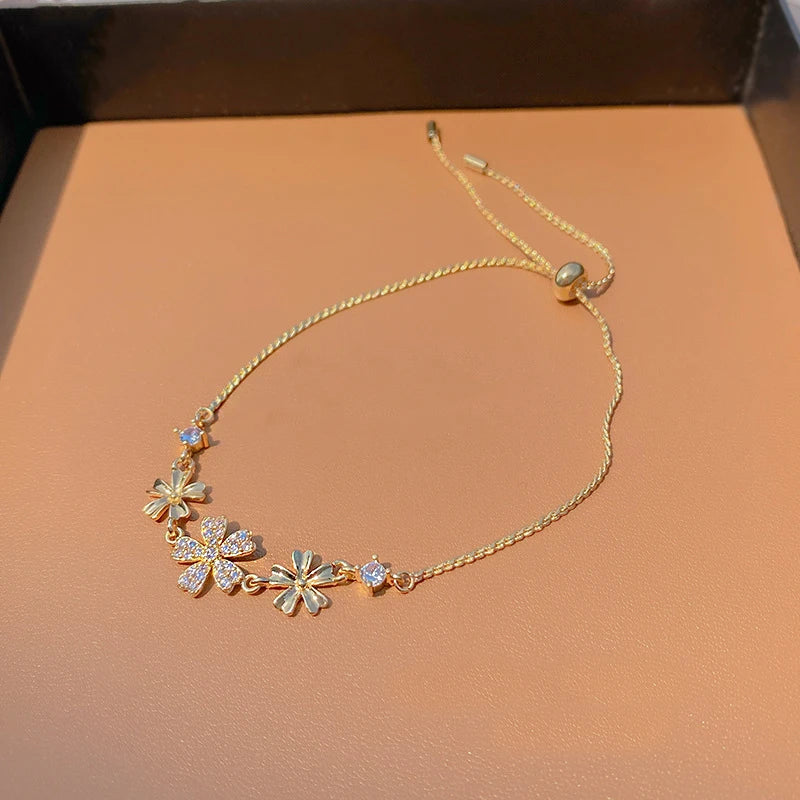 Women’s Fashion Four Leaf Grass Gold Color Adjustable Bracelet Korean Style Wedding Party Jewelry