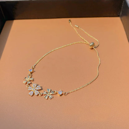 Women’s Fashion Four Leaf Grass Gold Color Adjustable Bracelet Korean Style Wedding Party Jewelry