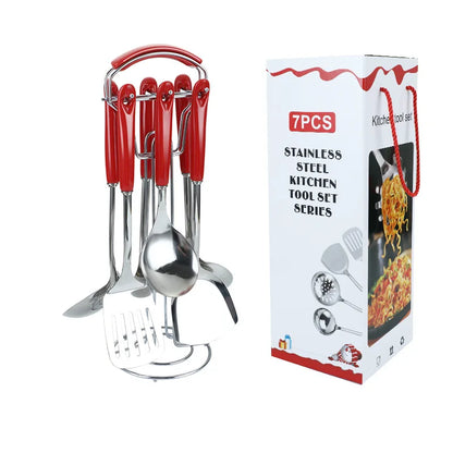 7PCS Stainless Steel Kitchen Utensil Set – Cooking Spatula & Soup Spoon with Ceramic Handles, Nordic Style Kitchenware